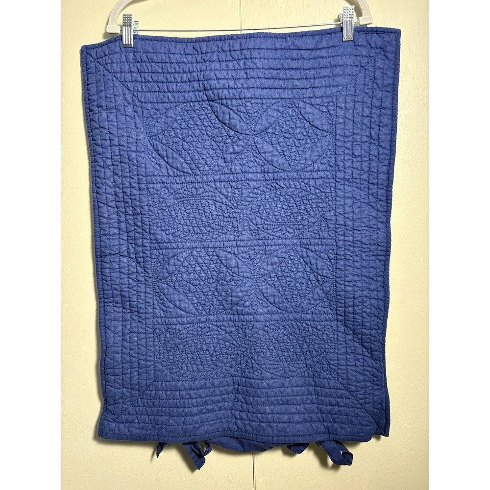 Pottery Barn Blue Quilted Pillow Sham Standard Cotton Linen Textured Farmhouse